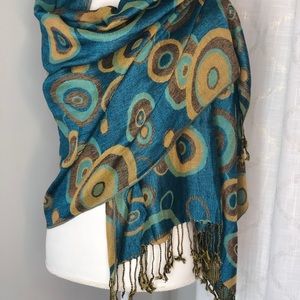 NWOT Pashmina Scarf Teal/Gold